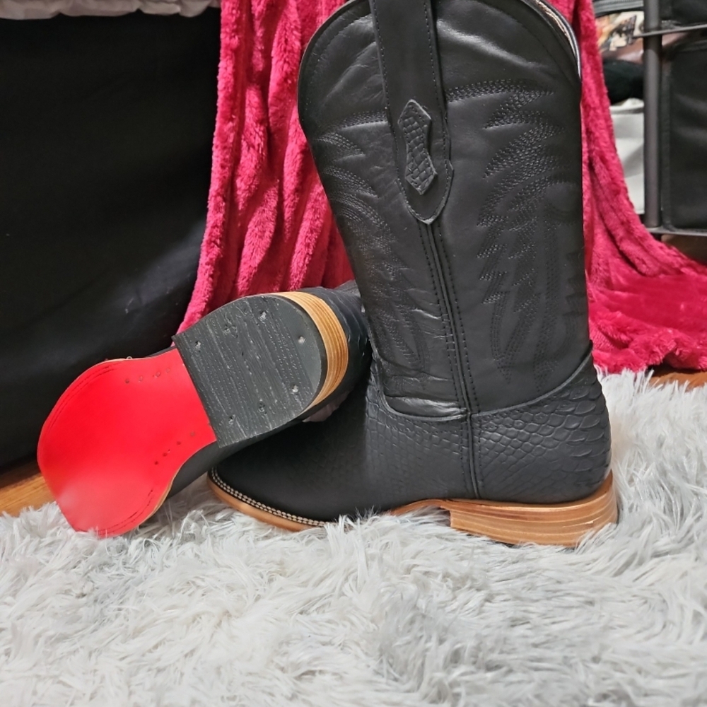 *NEW* Matte Black Python- Red Bottom Boots NWT - image 9